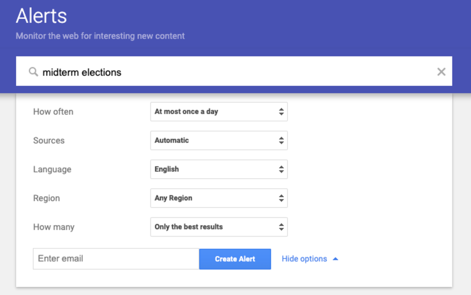 Google Alerts options 