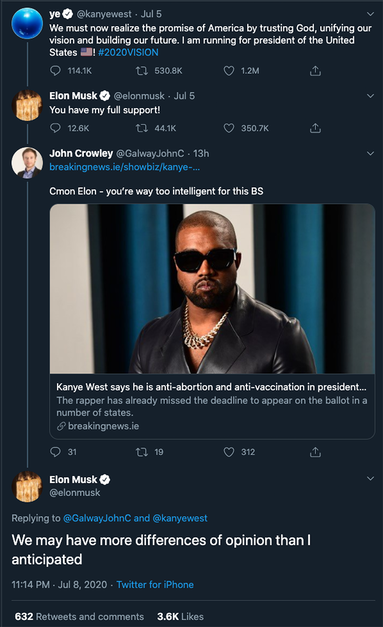 Musk no longer supports Kanye West