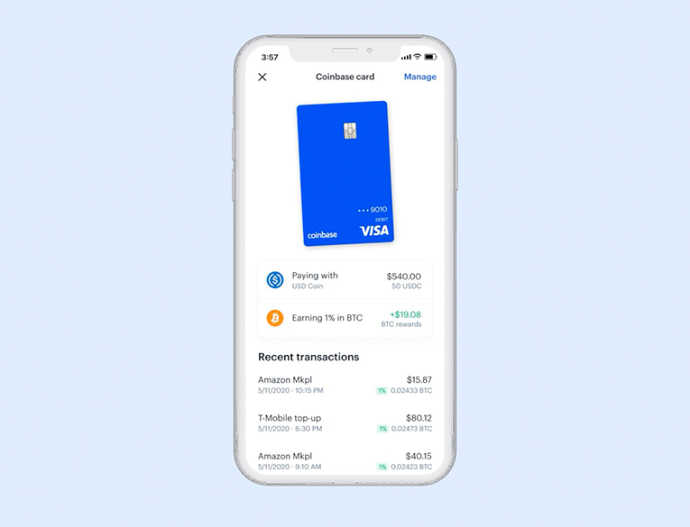 The Coinbase Card in an app