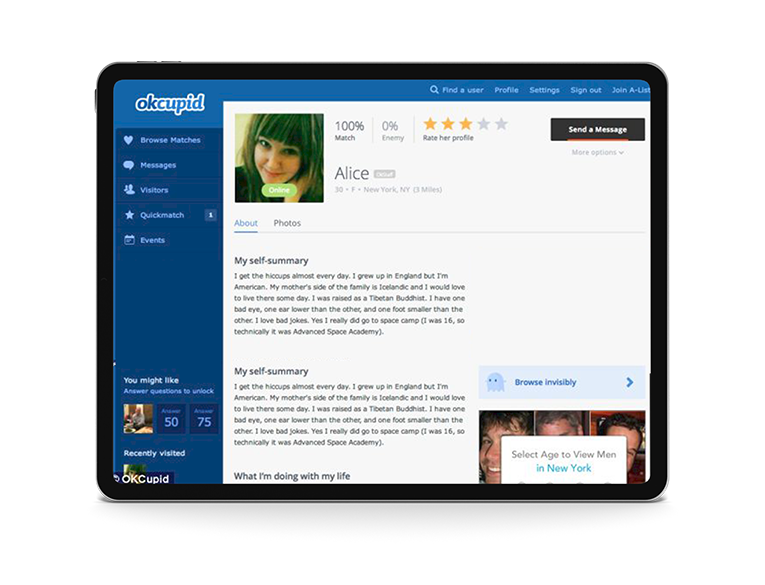 OkCupid interface