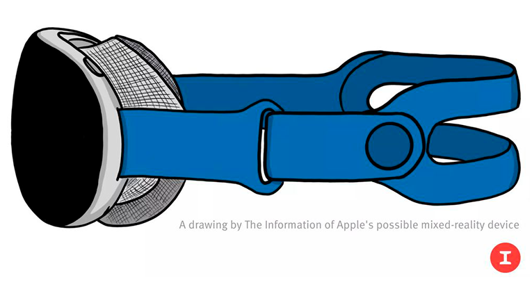 A rendering based on an internal Apple image of a late-stage prototype of the headset