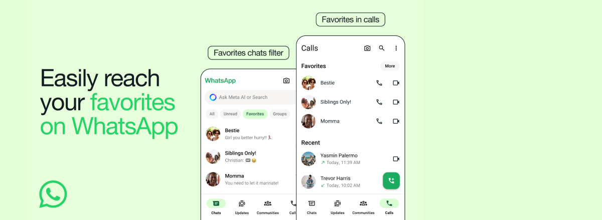 WhatsApp、重要な連絡先やグループに簡単にアクセスするための「お気に入り」を導入