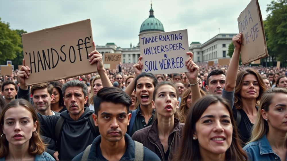 全国的な抗議デモ:トランプとマスクに「手を引け!」との声が響く