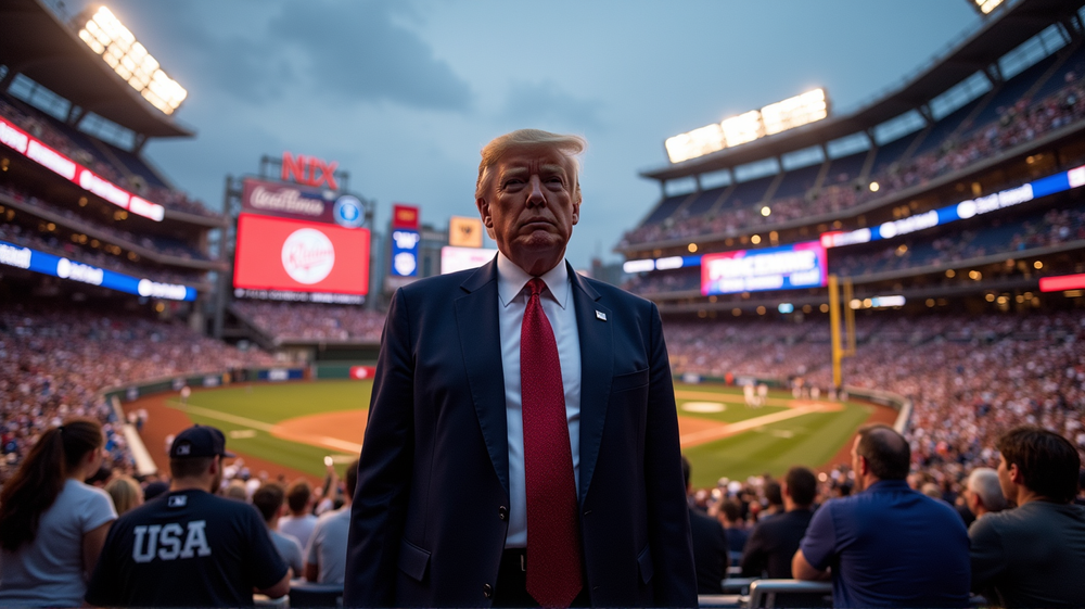 ヤンキースタジアムで愛国的な歓声が巻き起こる:トランプ到着