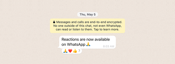 WhatsAppのユーザーは、任意の絵文字でメッセージに反応できるようになりました