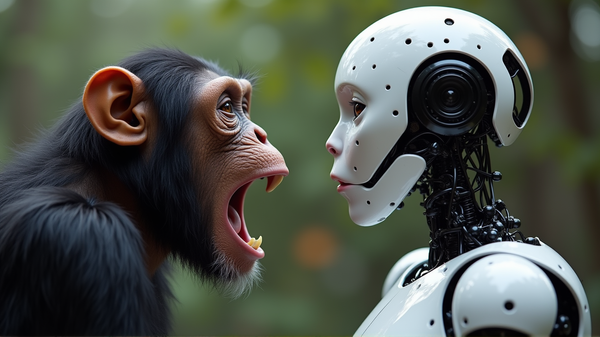 驚くべき発見：チンパンジーがロボットの呼びかけにあくび